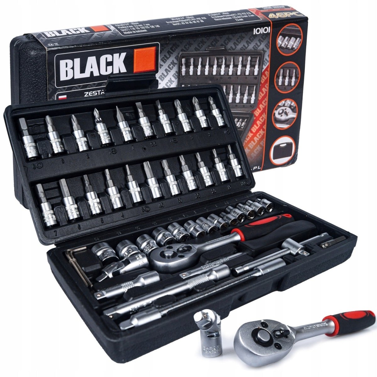 46 - osaline 1/4" padrunvõtmete komplekt – Torx, PH, HEX, SL – 10101 - Ostuklikk